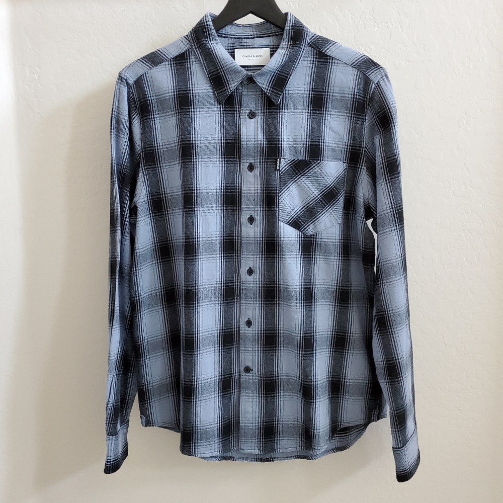 NWT Ovadia & Sons Max Plaid Shirt Blue/Black